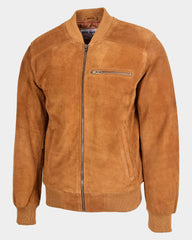 Mens Suede Bomber Varsity Jacket Reg Dynamo Tan