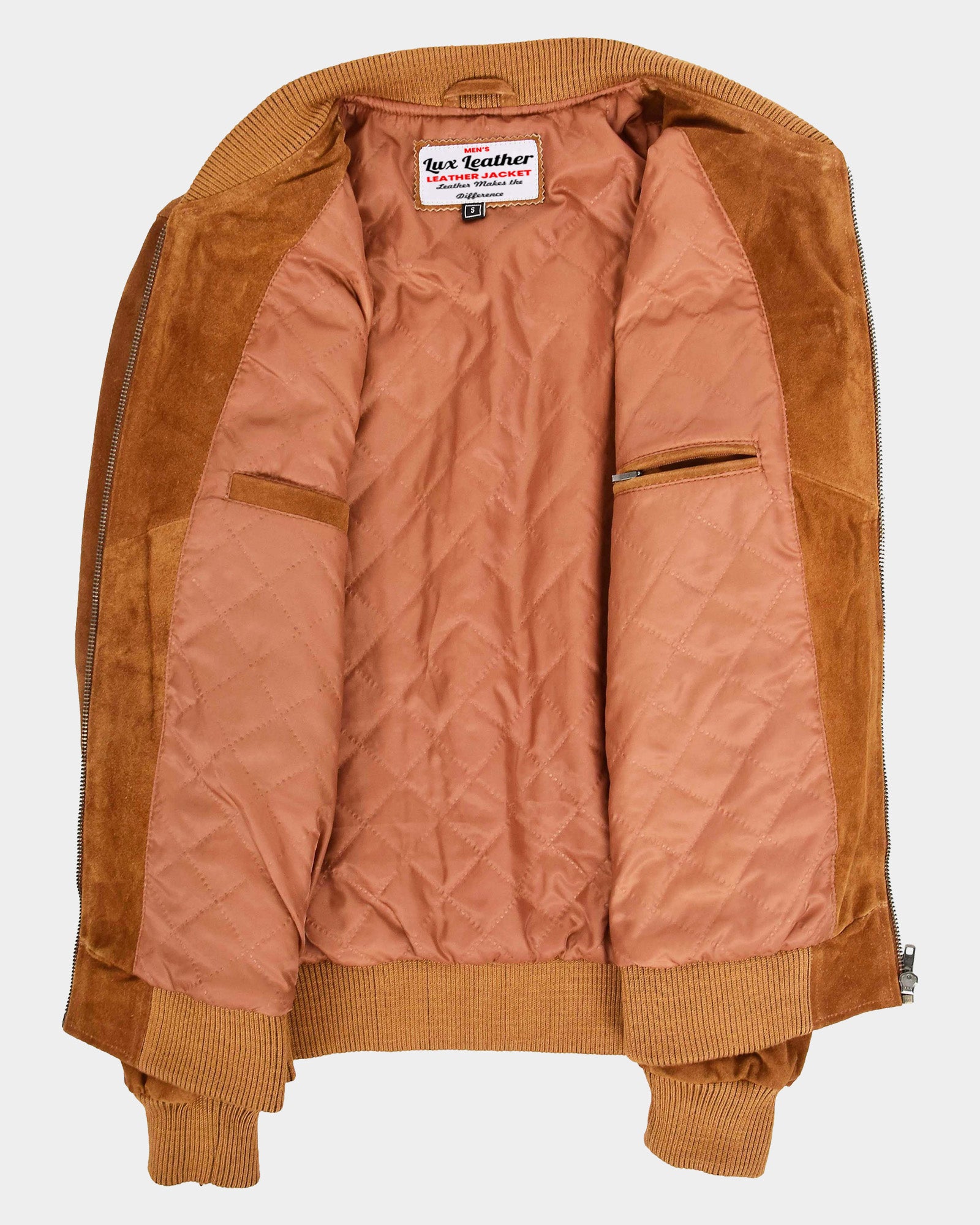 Mens Suede Bomber Varsity Jacket Reg Dynamo Tan