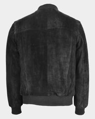 Mens Suede Bomber Varsity Jacket Reg Nova Black