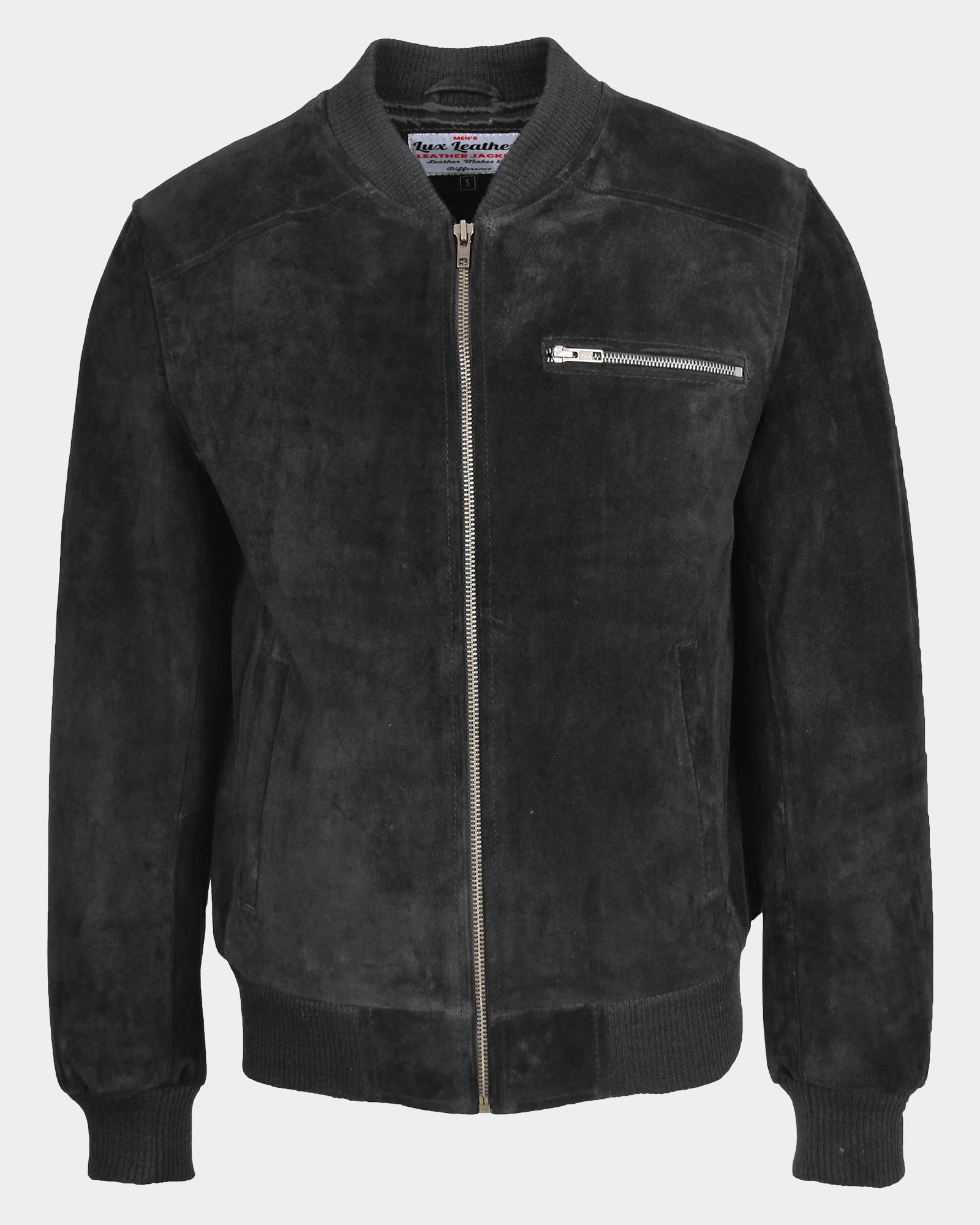 Mens Suede Bomber Varsity Jacket Reg Nova Black
