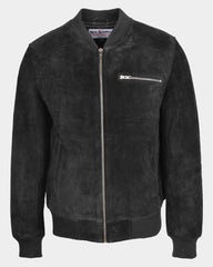 Mens Suede Bomber Varsity Jacket Reg Nova Black