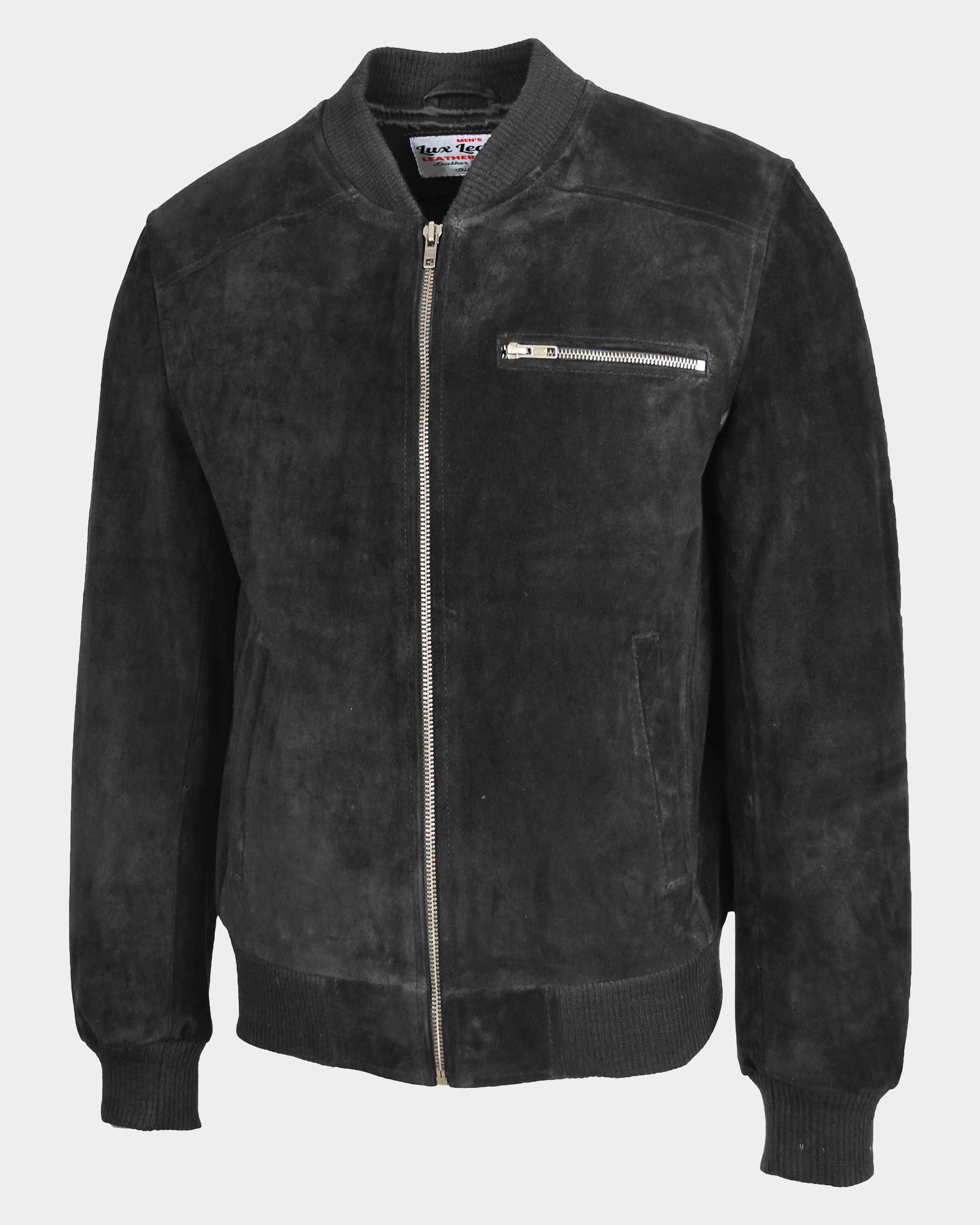 Mens Suede Bomber Varsity Jacket Reg Nova Black