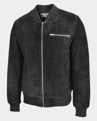 Mens Suede Bomber Varsity Jacket Reg Nova Black