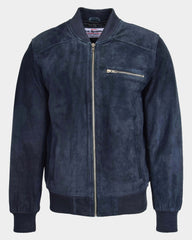 Mens Suede Bomber Varsity Jacket Reg Radiant Blue