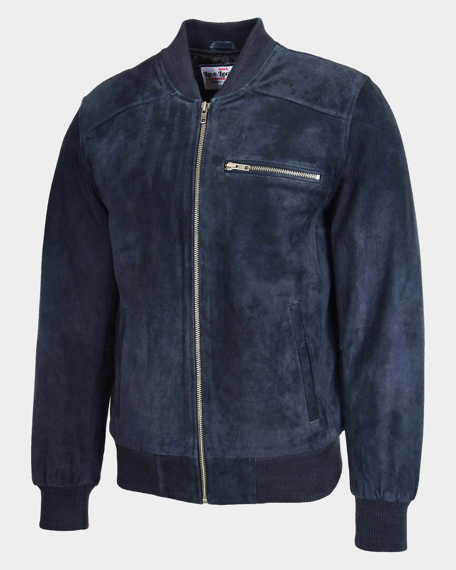 Mens Suede Bomber Varsity Jacket Reg Radiant Blue