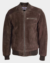 Mens Suede Bomber Varsity Jacket Reg Zenith Brown