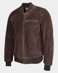Mens Suede Bomber Varsity Jacket Reg Zenith Brown