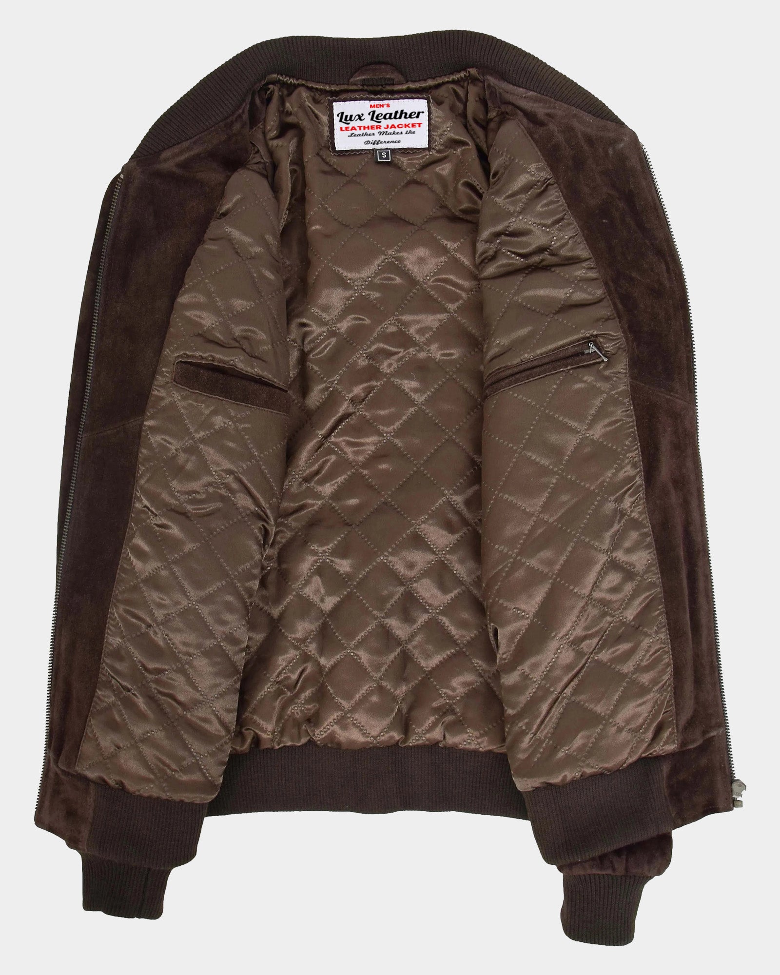 Mens Suede Bomber Varsity Jacket Reg Zenith Brown