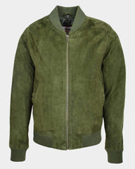 Mens Suede MA-1 Bomber Jacket Trevor Aurora Green