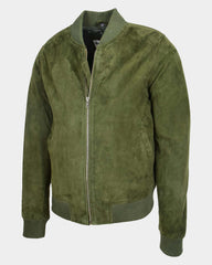 Mens Suede MA-1 Bomber Jacket Trevor Aurora Green