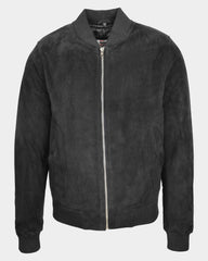 Mens Suede MA-1 Bomber Jacket Trevor Nova Black