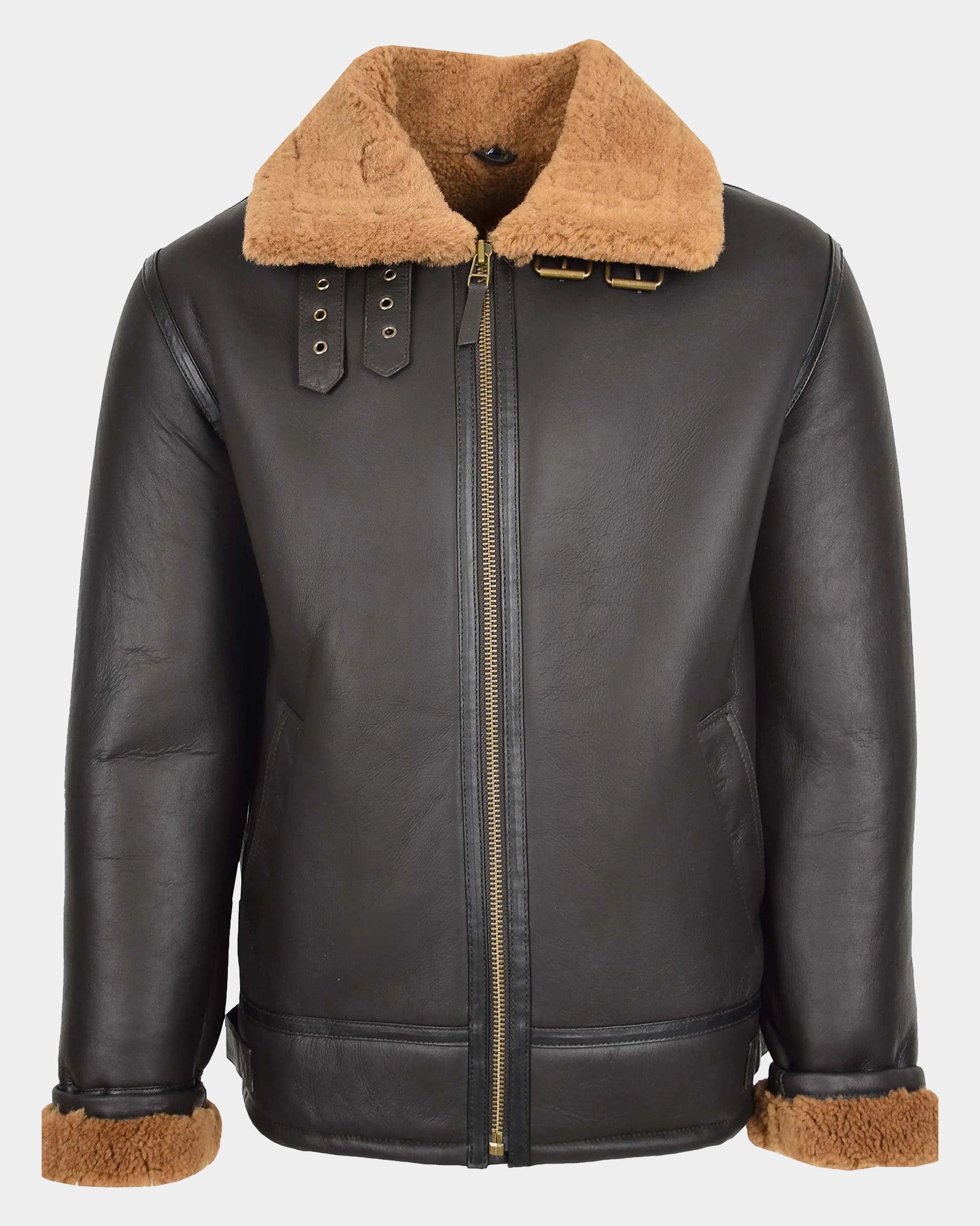 Mens Top Gun Style Sheepskin Jacket Oscar Zenith Brown Ginger