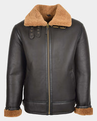Mens Top Gun Style Sheepskin Jacket Oscar Zenith Brown Ginger