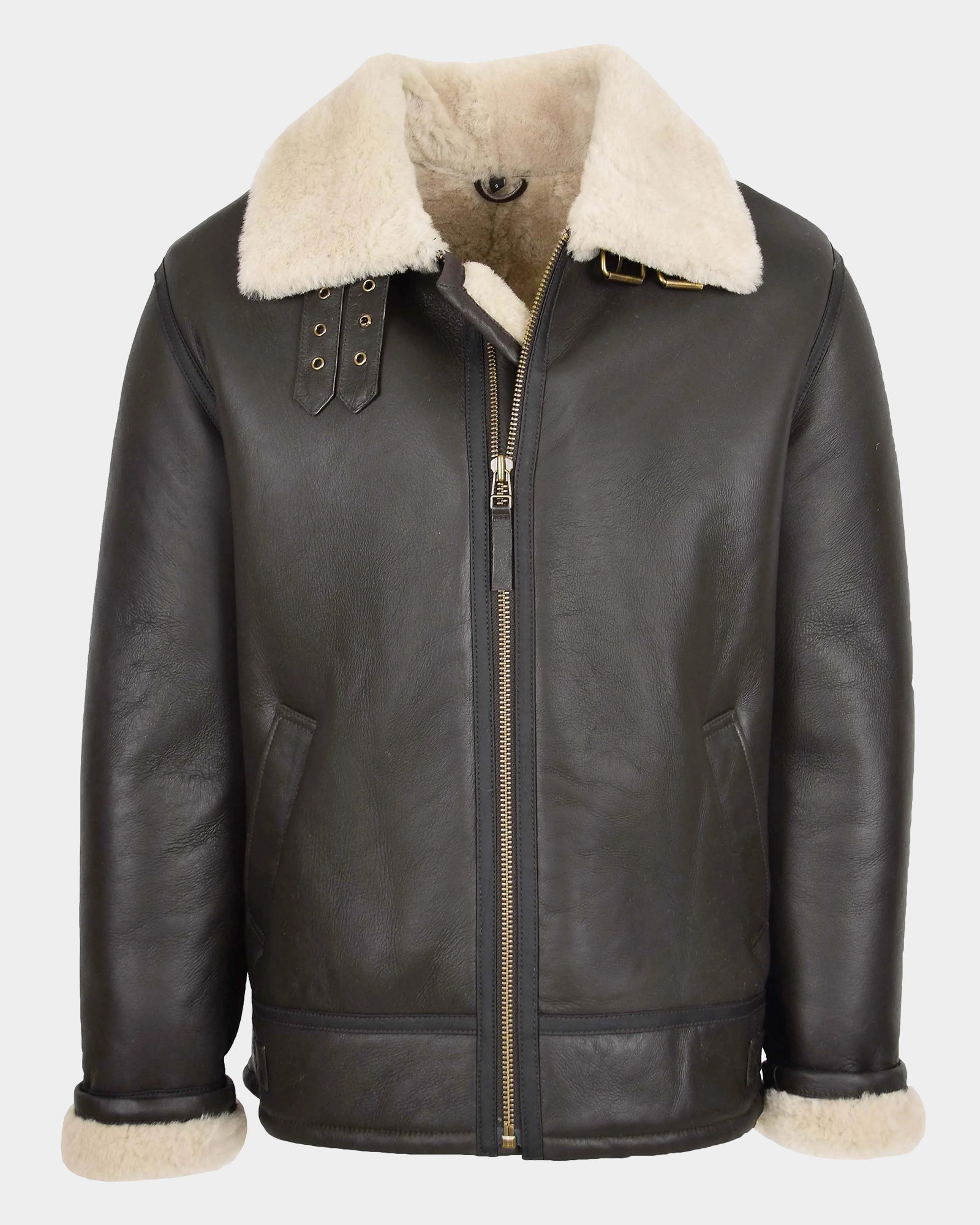 Mens Top Gun Style Sheepskin Jacket Oscar Zenith Brown White