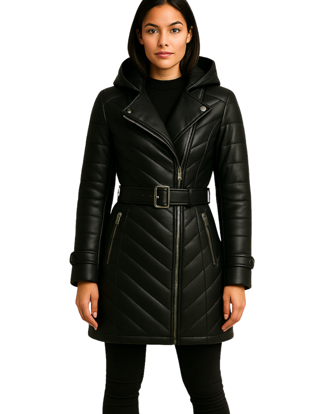Noir Ember ¾ Leather Puffer — Black (Women)