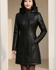 Eclipse Verge Detachable-Hood Leather Coat — Black