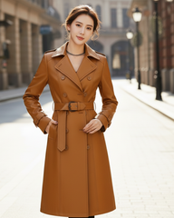 Crimson Sienna Heritage Trench – Women’s Red Lambskin Leather Coat