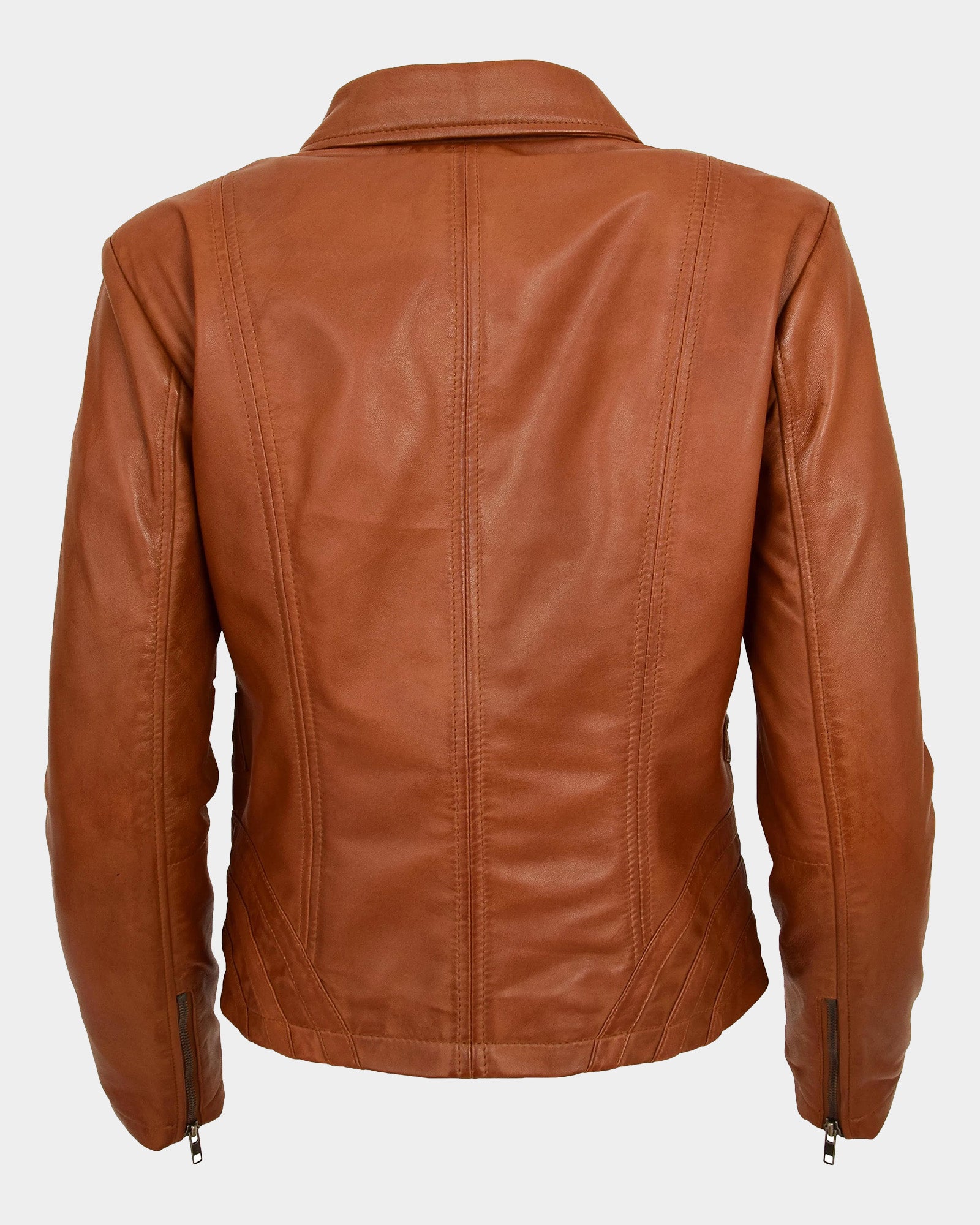 Womens Classic Leather Biker Zip Box Jacket Dynamo Tan