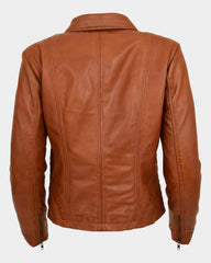 Womens Classic Leather Biker Zip Box Jacket Dynamo Tan