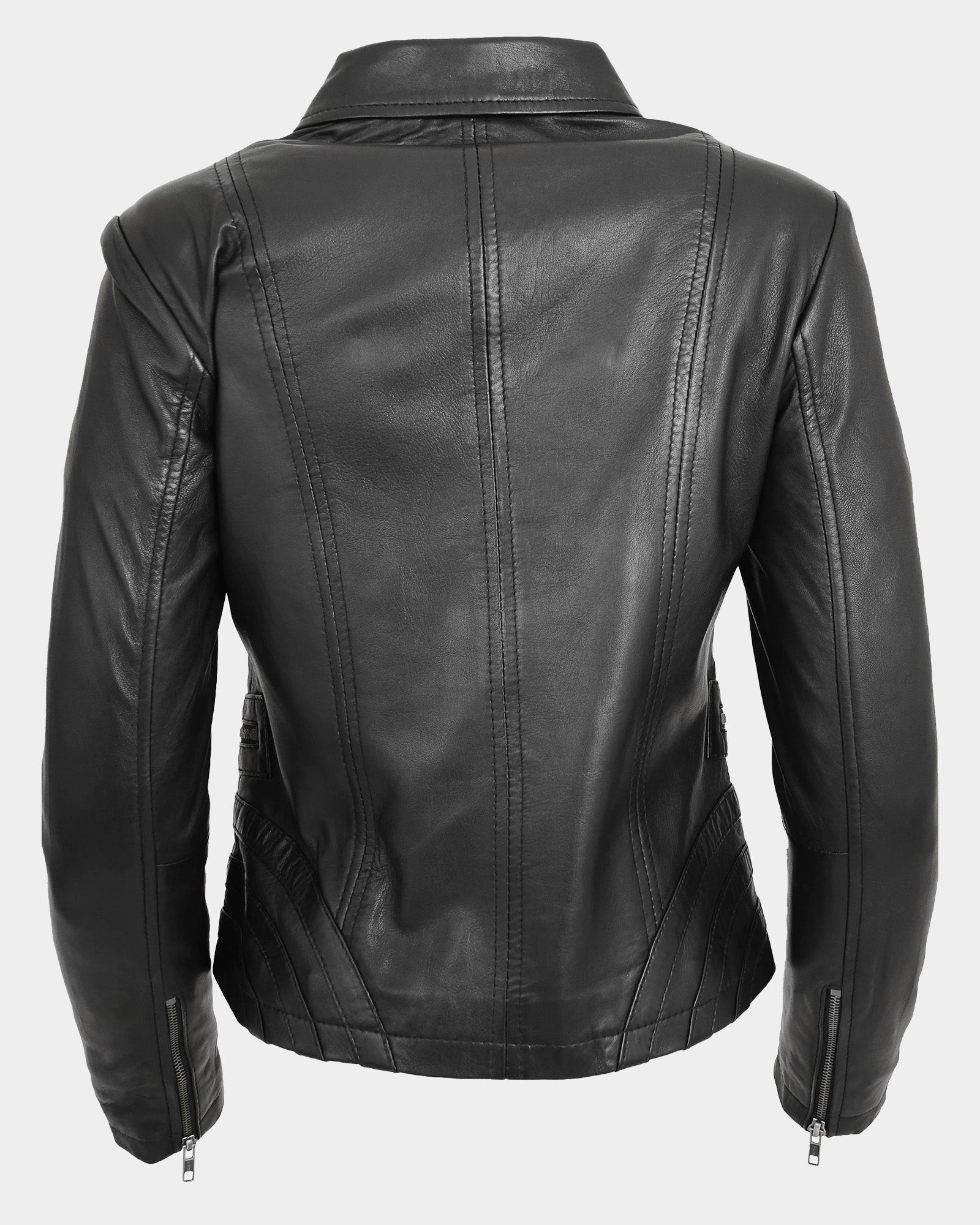 Womens Classic Leather Biker Zip Box Jacket Nova Black