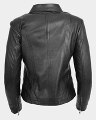 Womens Classic Leather Biker Zip Box Jacket Nova Black