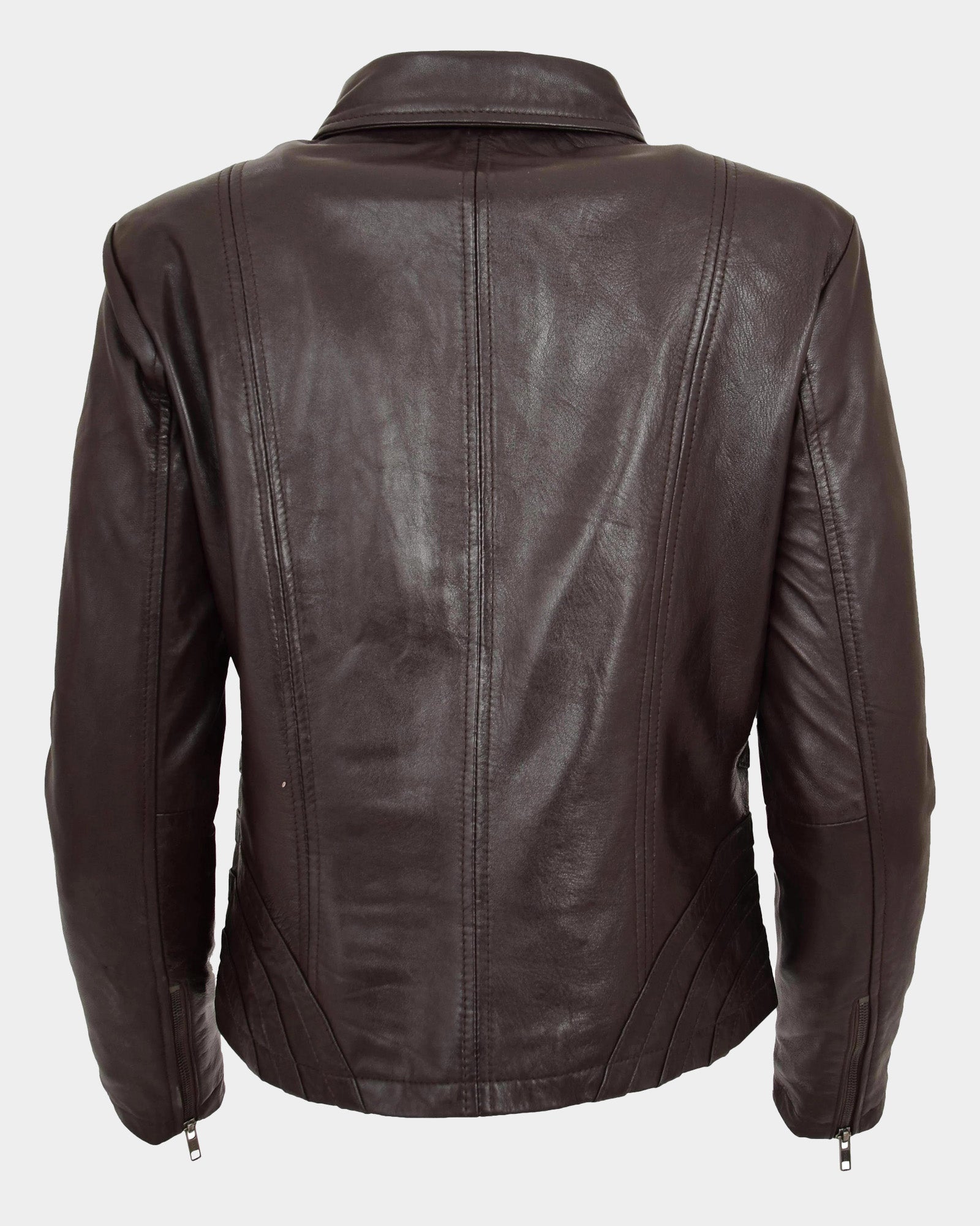 Womens Classic Leather Biker Zip Box Jacket Zenith Brown