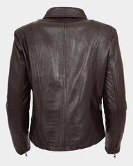 Womens Classic Leather Biker Zip Box Jacket Zenith Brown