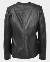 Womens Classic Soft Leather Collarless Jacket Nova Black