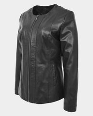 Womens Classic Soft Leather Collarless Jacket Nova Black