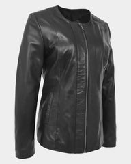 Womens Classic Soft Leather Collarless Jacket Nova Black