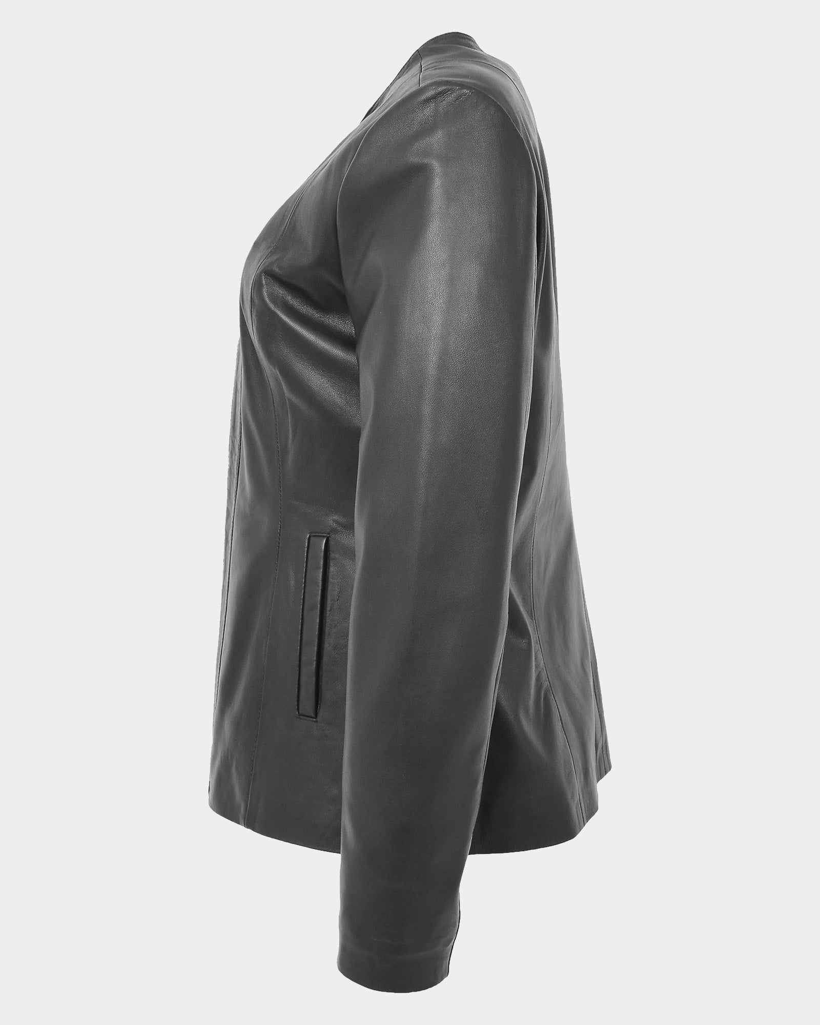 Womens Classic Soft Leather Collarless Jacket Nova Black