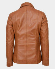 Womens Classic Zip Fastening Leather Jacket Julia Dynamo Tan