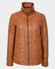 Womens Classic Zip Fastening Leather Jacket Julia Dynamo Tan