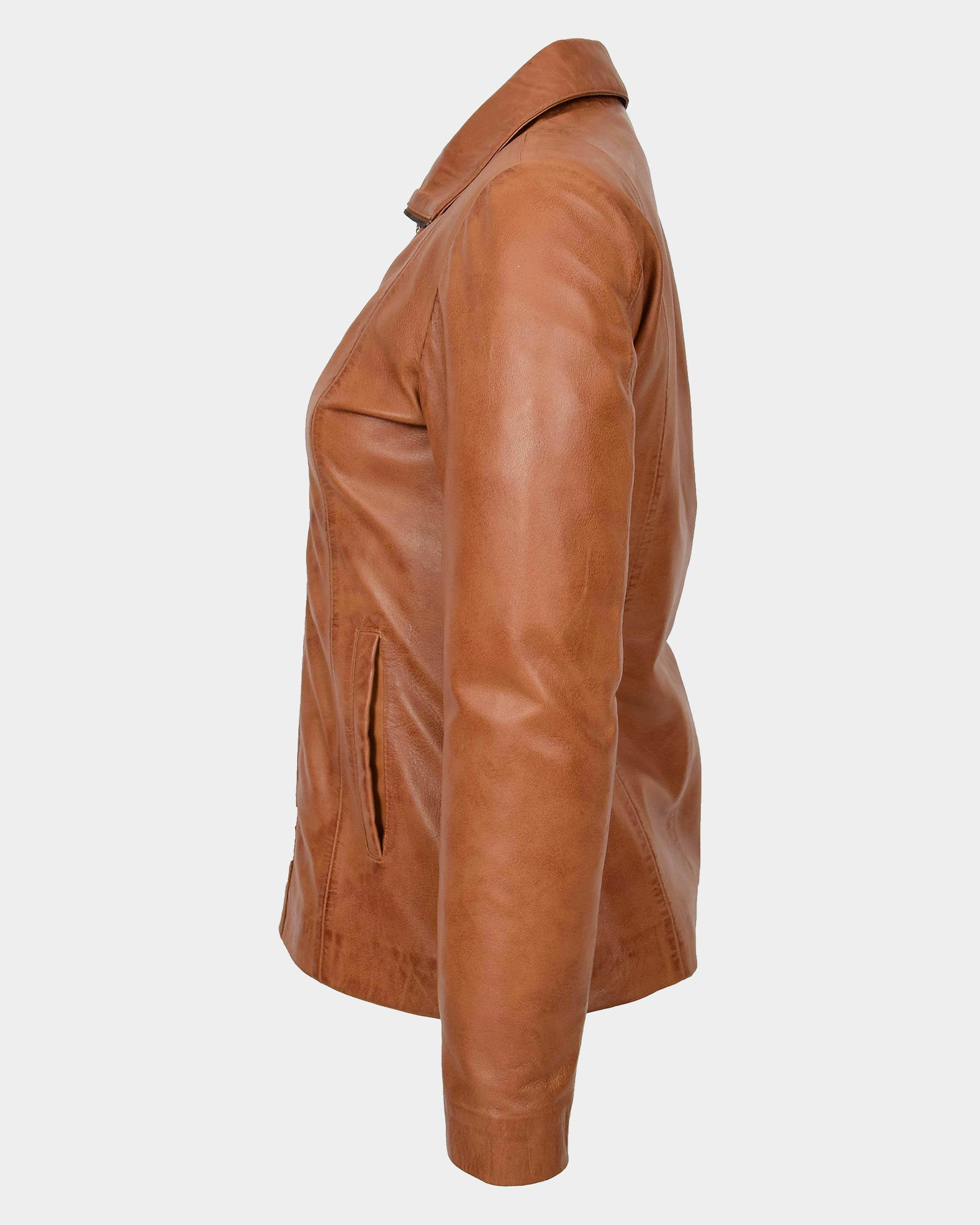 Womens Classic Zip Fastening Leather Jacket Julia Dynamo Tan