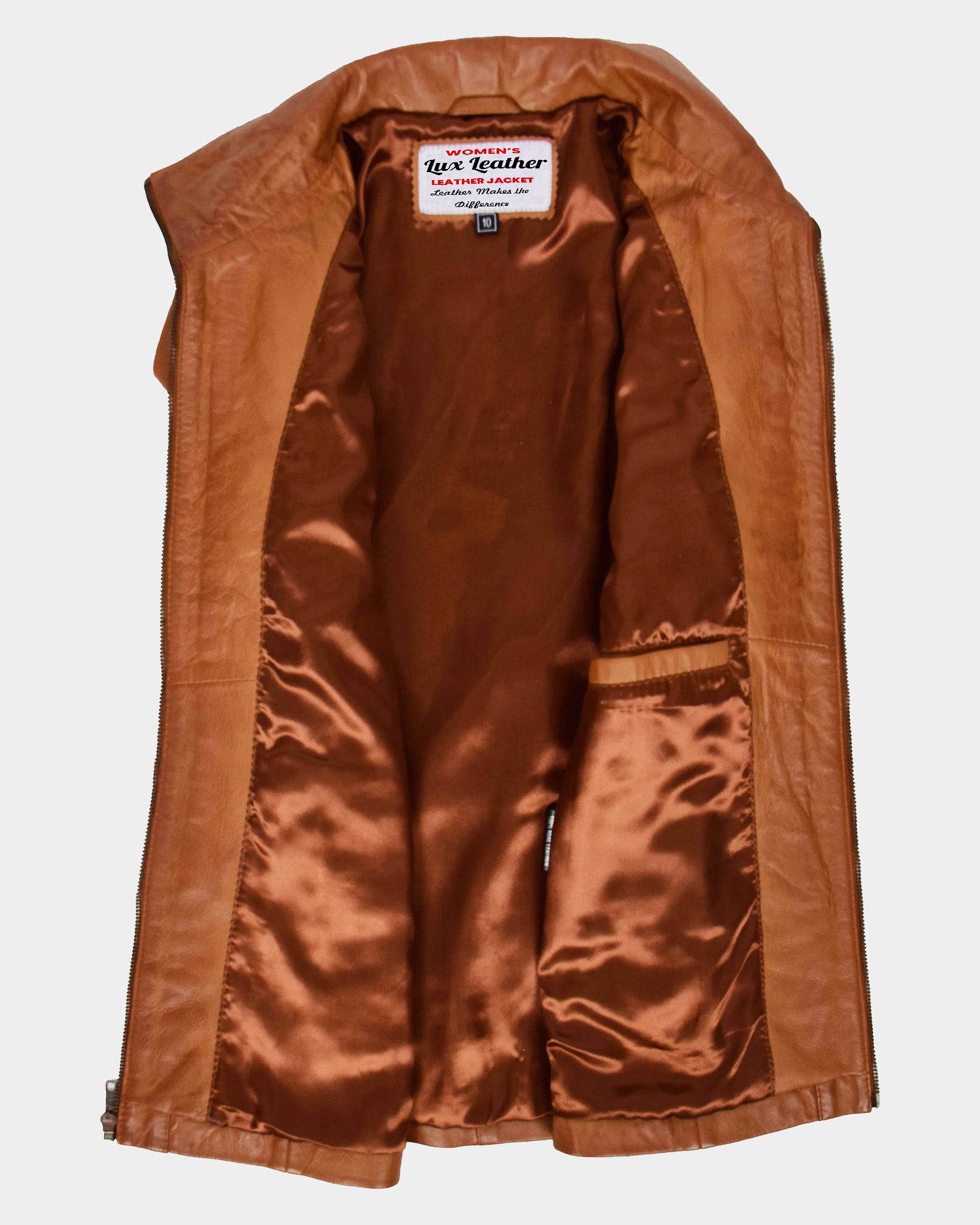 Womens Classic Zip Fastening Leather Jacket Julia Dynamo Tan