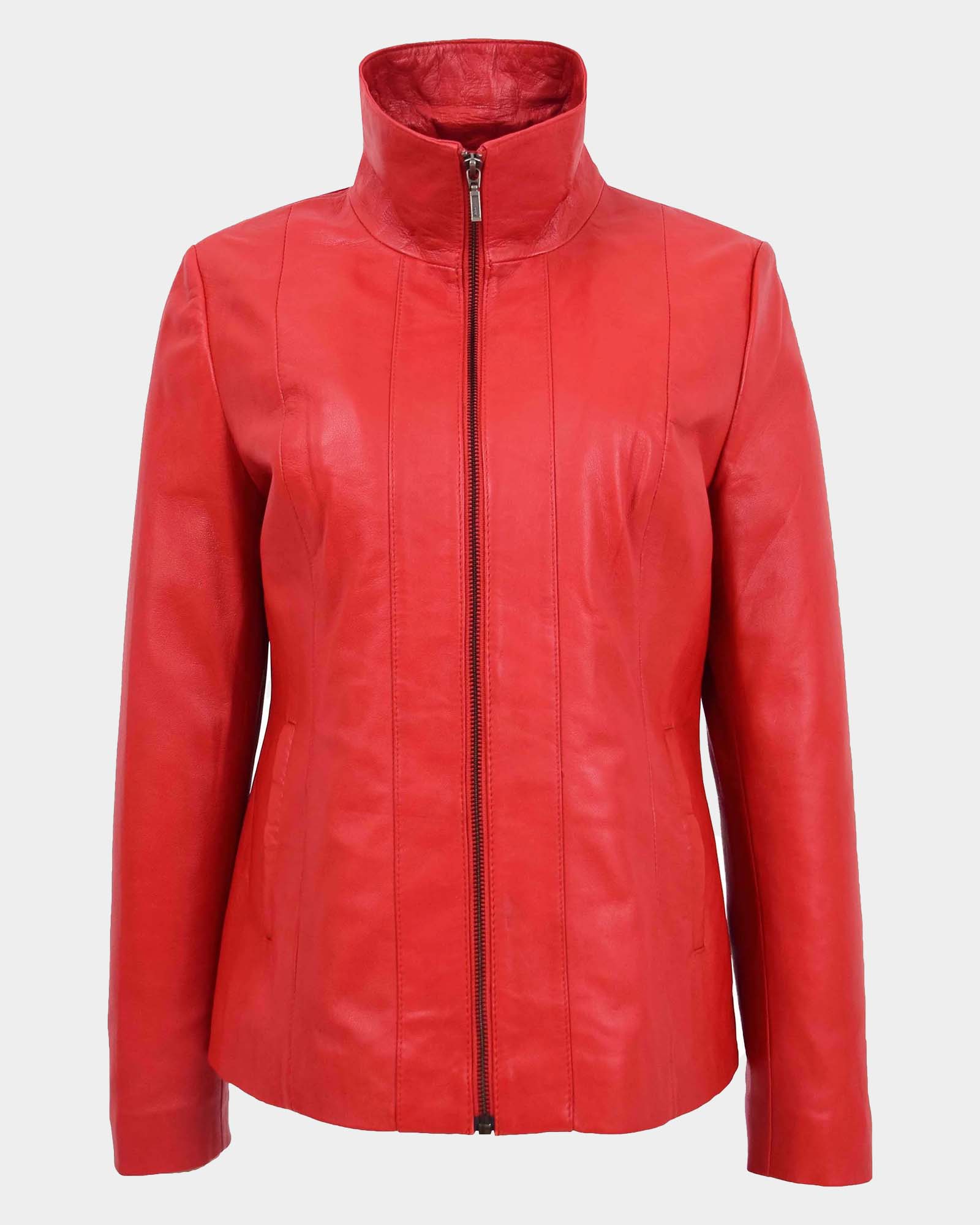 Womens Classic Zip Fastening Leather Jacket Julia Ignite Red