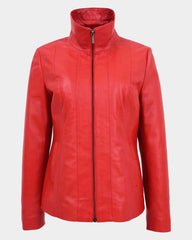 Womens Classic Zip Fastening Leather Jacket Julia Ignite Red