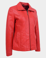 Womens Classic Zip Fastening Leather Jacket Julia Ignite Red