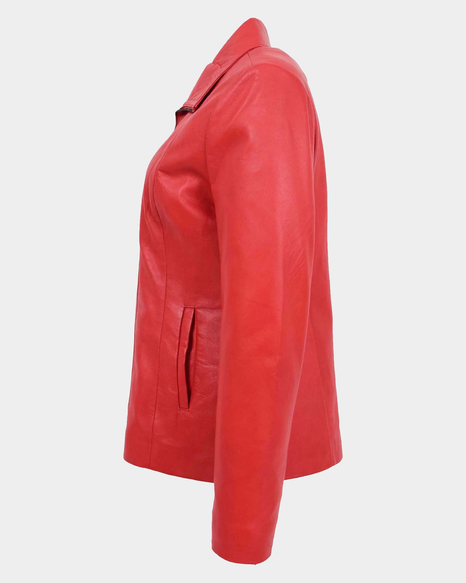 Womens Classic Zip Fastening Leather Jacket Julia Ignite Red