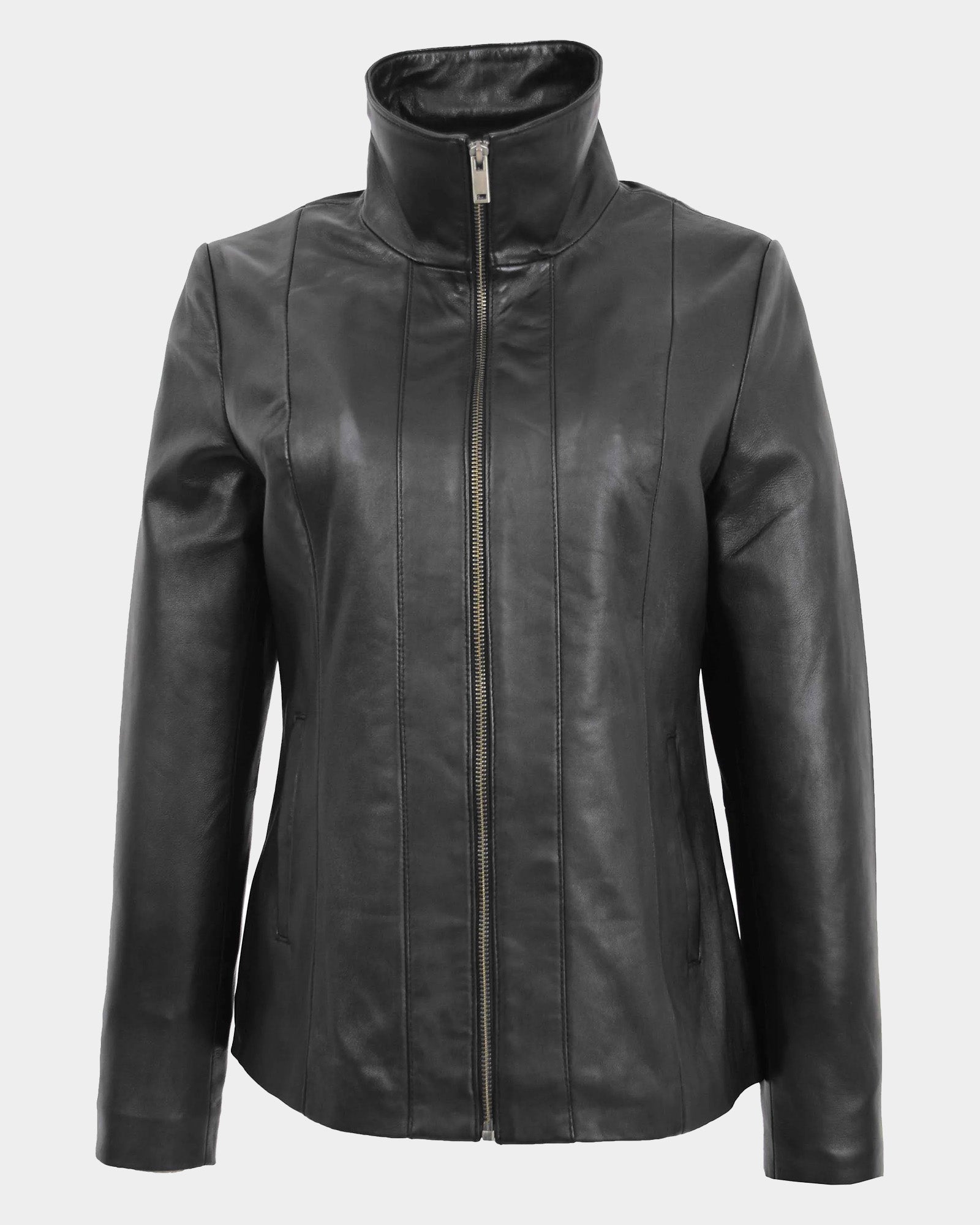 Womens Classic Zip Fastening Leather Jacket Julia Nova Black