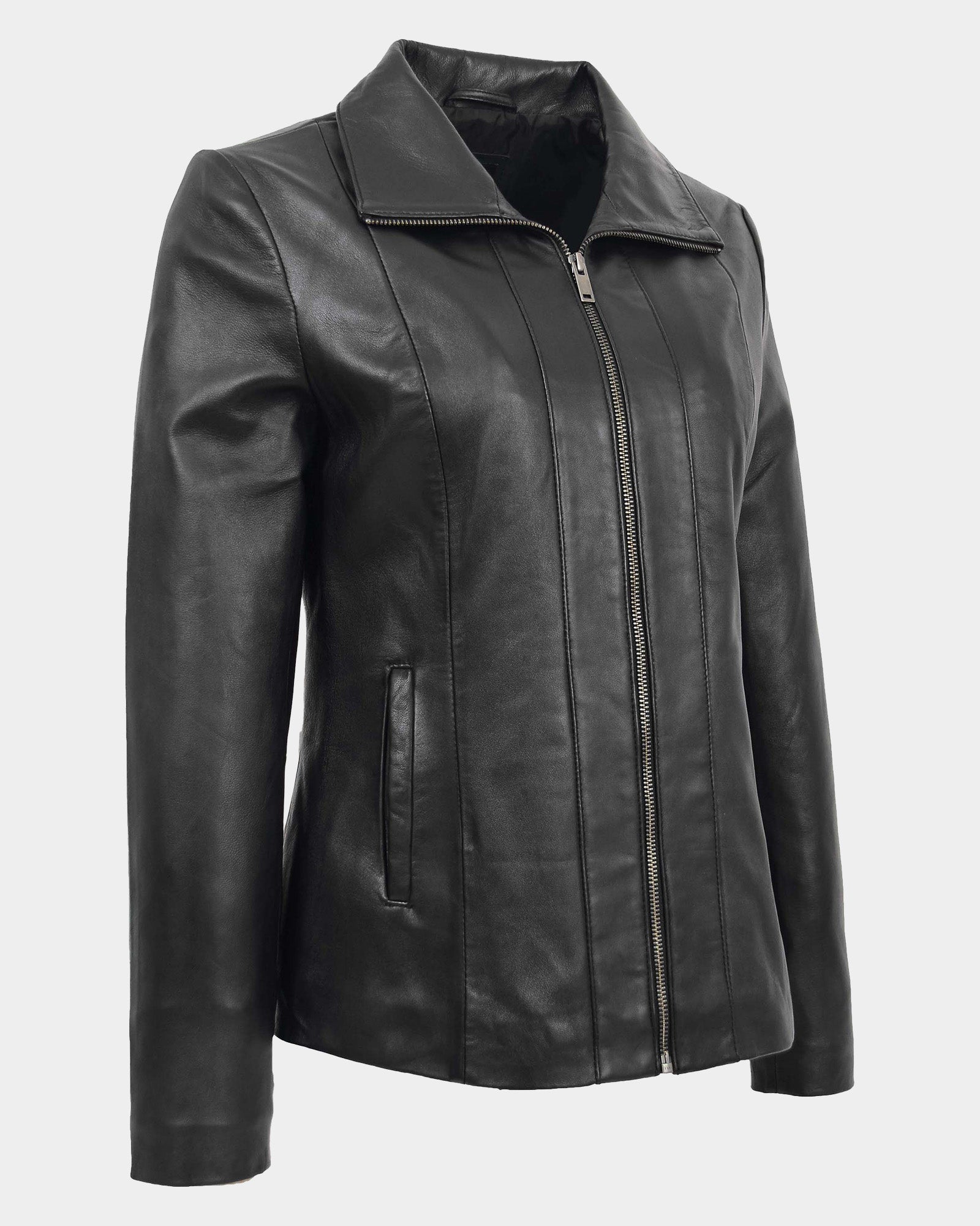 Womens Classic Zip Fastening Leather Jacket Julia Nova Black
