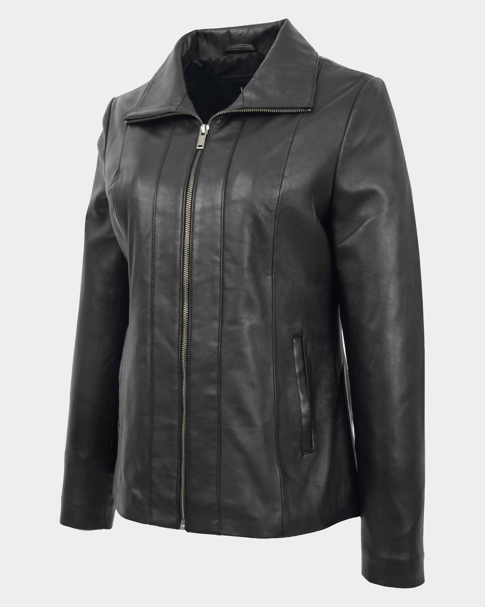Womens Classic Zip Fastening Leather Jacket Julia Nova Black