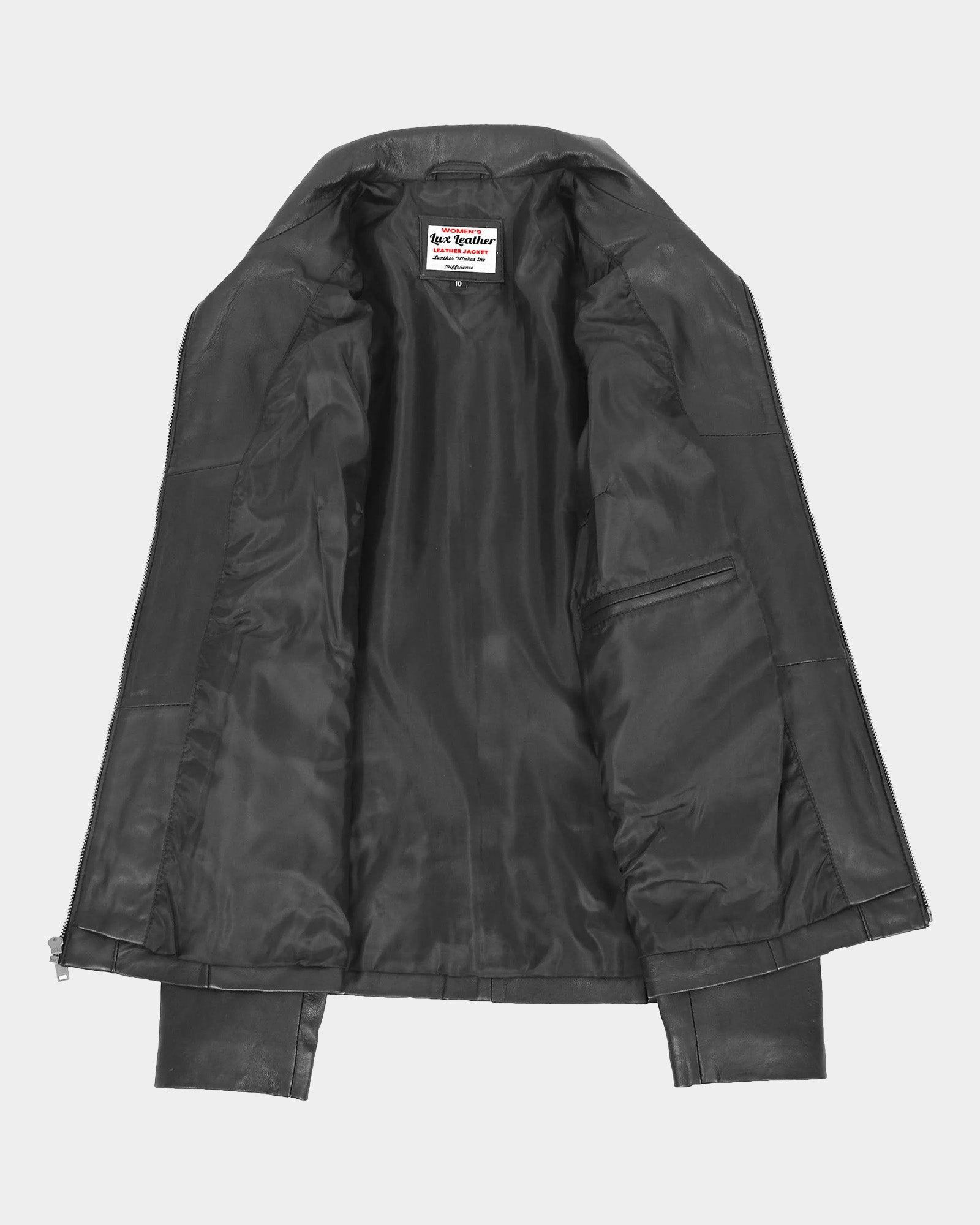 Womens Classic Zip Fastening Leather Jacket Julia Nova Black