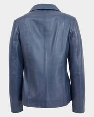 Womens Classic Zip Fastening Leather Jacket Julia  Radiant Blue