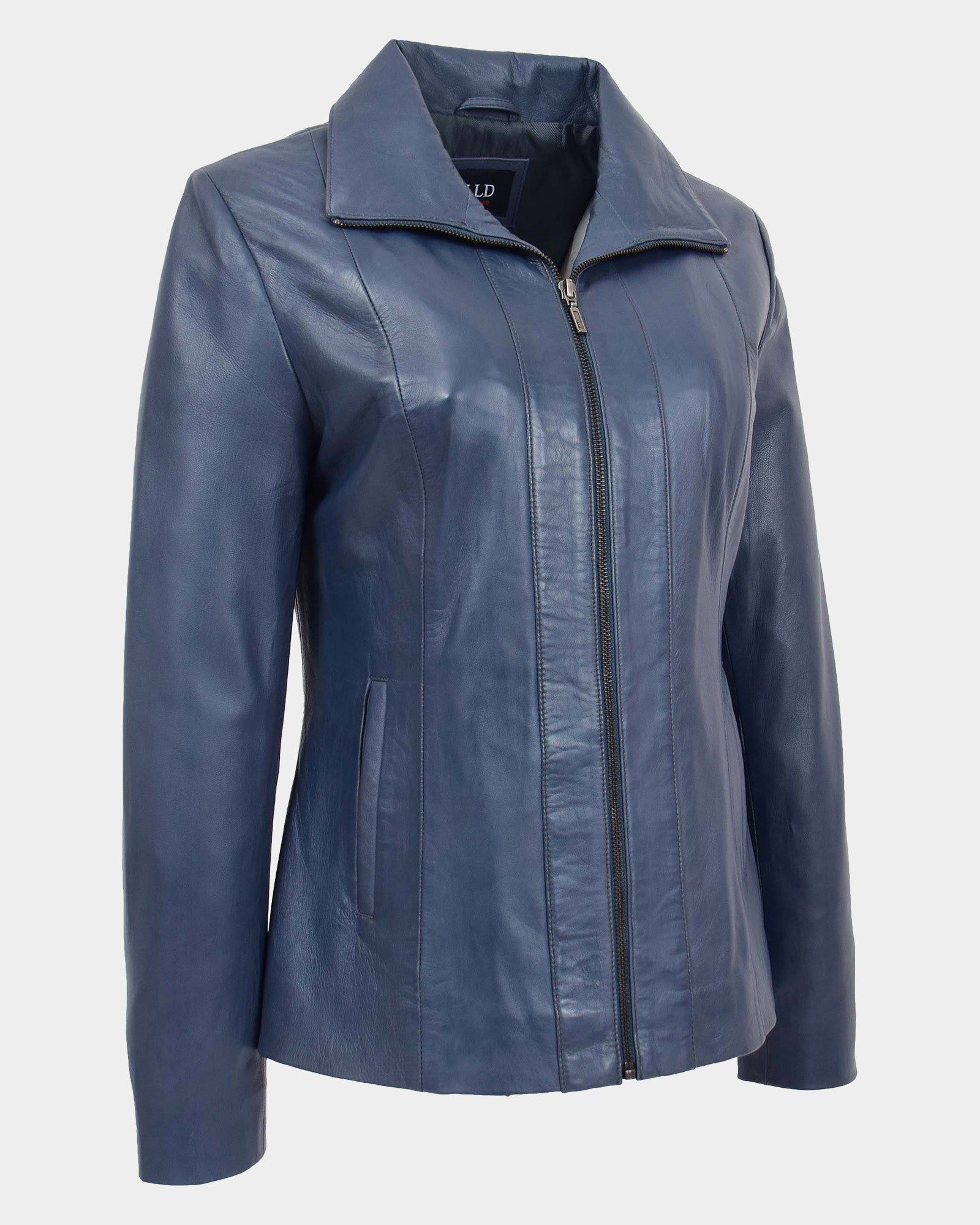 Womens Classic Zip Fastening Leather Jacket Julia  Radiant Blue