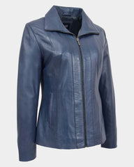 Womens Classic Zip Fastening Leather Jacket Julia  Radiant Blue