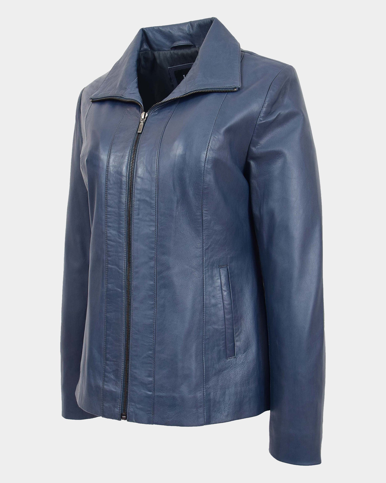 Womens Classic Zip Fastening Leather Jacket Julia  Radiant Blue