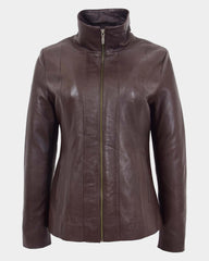 Womens Classic Zip Fastening Leather Jacket Julia Zenith Brown