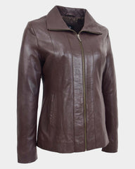 Womens Classic Zip Fastening Leather Jacket Julia Zenith Brown