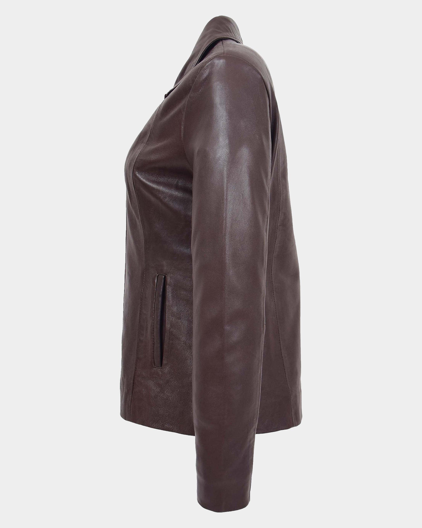 Womens Classic Zip Fastening Leather Jacket Julia Zenith Brown